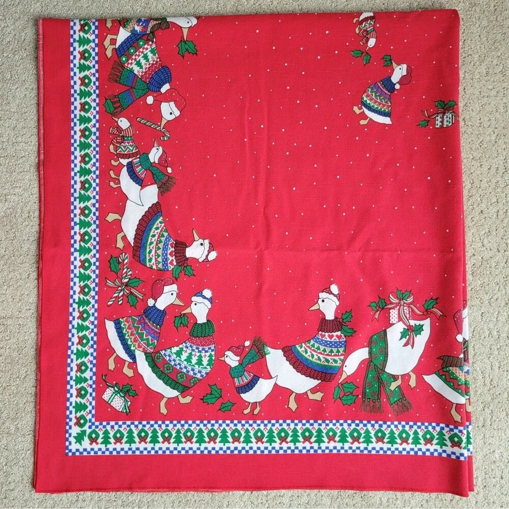 Vintage Christmas Geese Square Goose Tablecloth 53